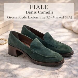 FIAlE Denis Comelli Green Suede Loafers Size 7.5 (Marked 7½ A)